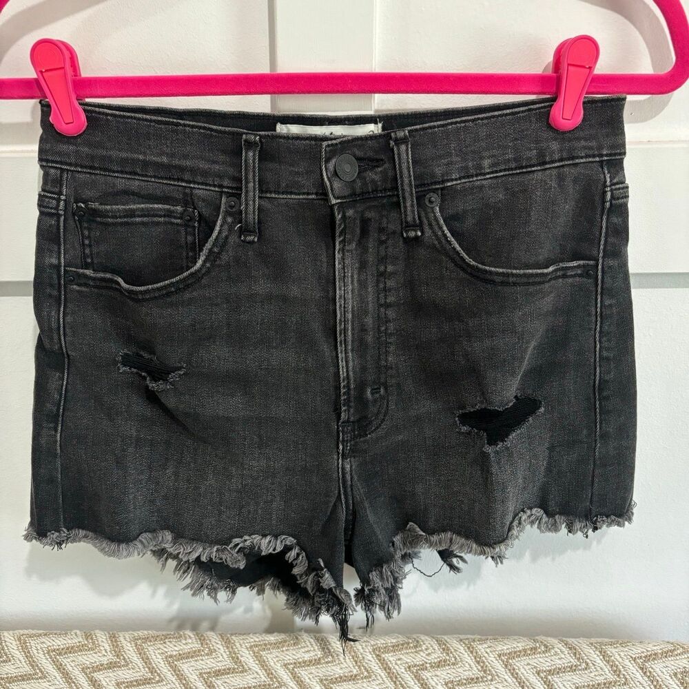 Abercrombie & Fitch Women's High Rise Black Denim Raw Hem Shorts Size 27